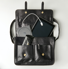 Load image into Gallery viewer, Misaro Black Leather Business Satchel Messenger Bag
