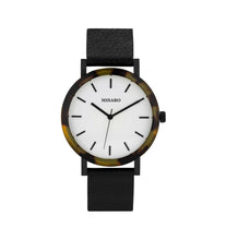 Load image into Gallery viewer, Minimal Tortoise Shell Acetate Watch with Black Leather Band