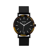 Load image into Gallery viewer, Minimal Tortoise Shell Acetate Watch with Black Leather Band
