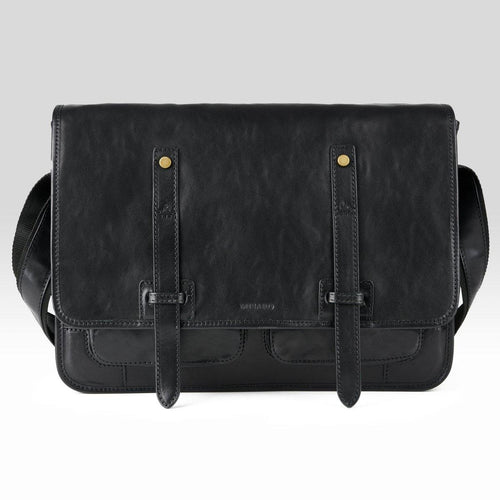 Misaro Black Leather Business Satchel Messenger Bag
