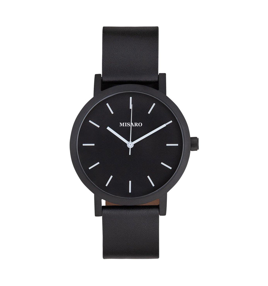 Black Minimal Watch with Black Leather Band - Misaro Australia