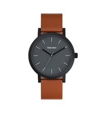 Load image into Gallery viewer, Black Minimal Watch with Brown Leather Band - Misaro Australia
