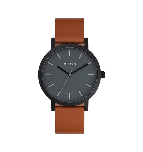 Black Minimal Watch with Brown Leather Band - Misaro Australia
