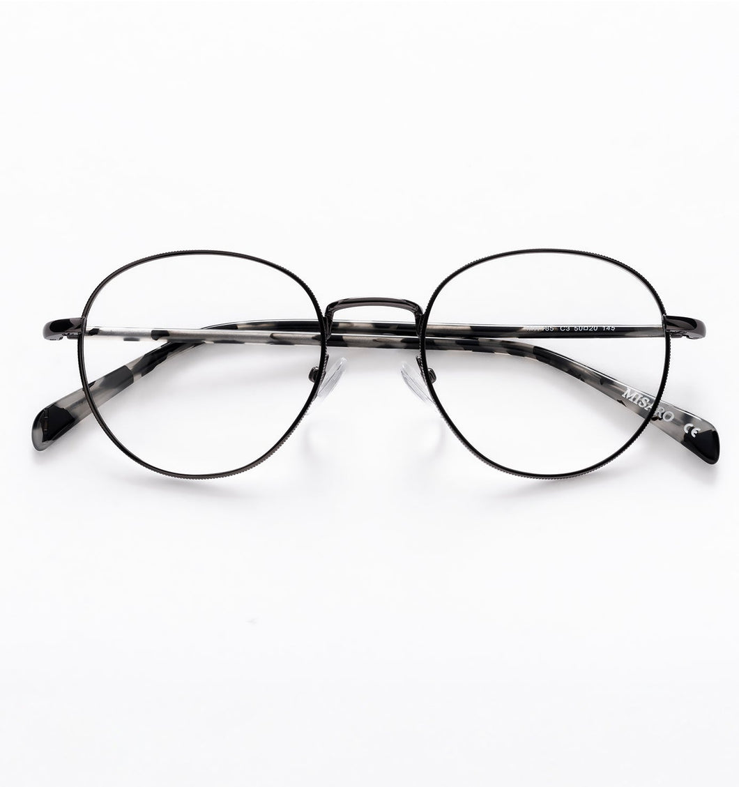 Round Black Metal Spectacles with Clip-On Sun Shades