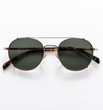 Load image into Gallery viewer, Round Gold Metal Spectacles with Clip-On Sun Shades
