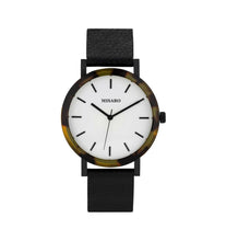 Load image into Gallery viewer, Minimal Tortoise Shell Acetate Watch with Black Leather Band
